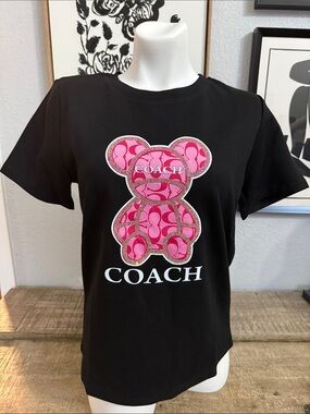 Coach Black Women’s Tee with Pink Bear Logo